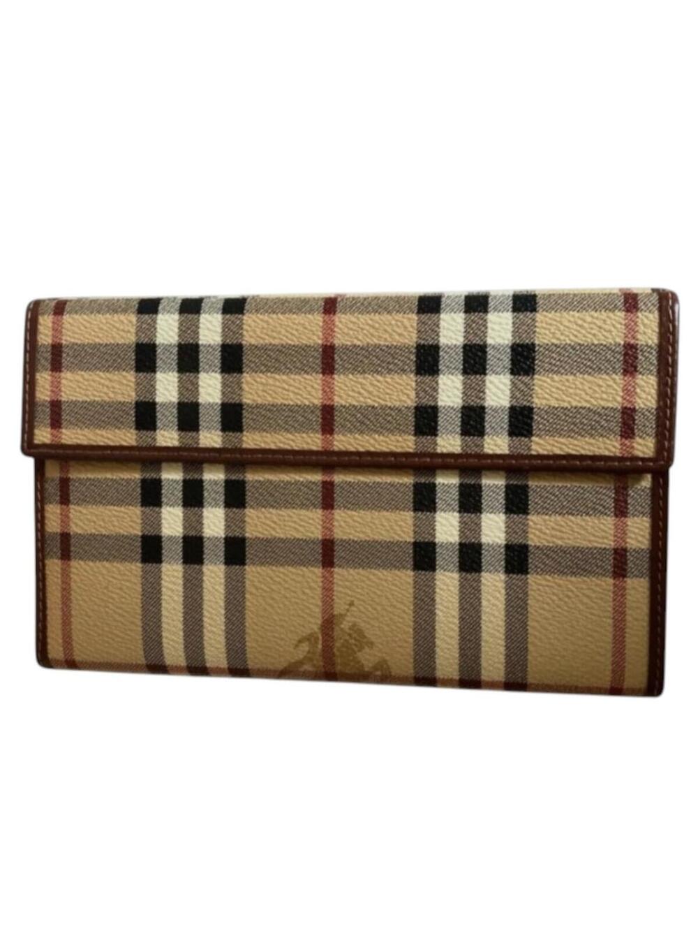 Burberry Haymarket Check Continental Wallet Burgundy Leather Vintage Italy COA